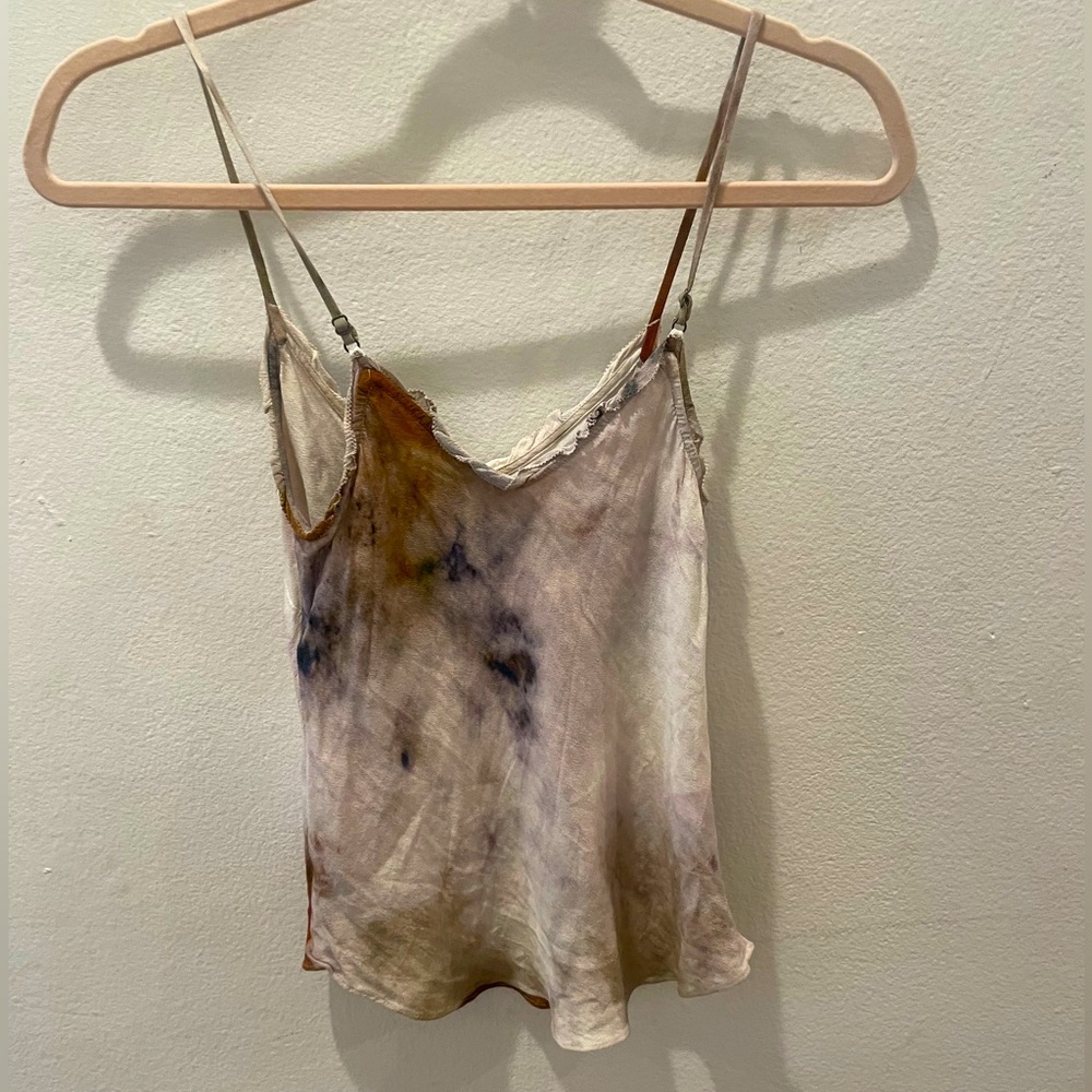 Aritzia x Wilfred Brown/Olive/Blue Ruffle tie-dyed linen Crop Camisole Top